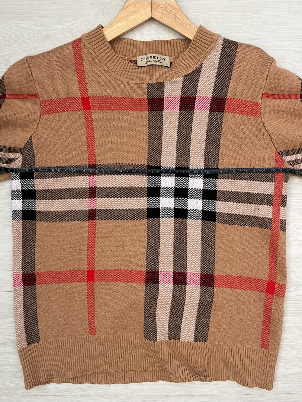Women Burberry Classic Plaid Crewneck Sweater - Camel